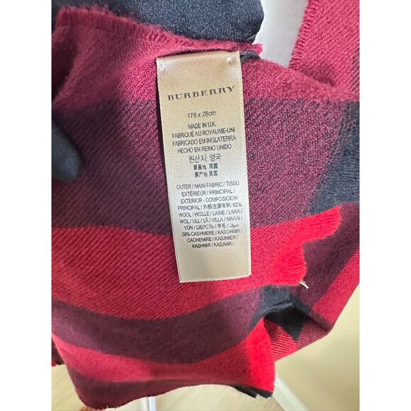 Burberry Wool Cashmere Giant Exploded Nova Check Lash Fringe Scarf Claret - Picture 5 of 8